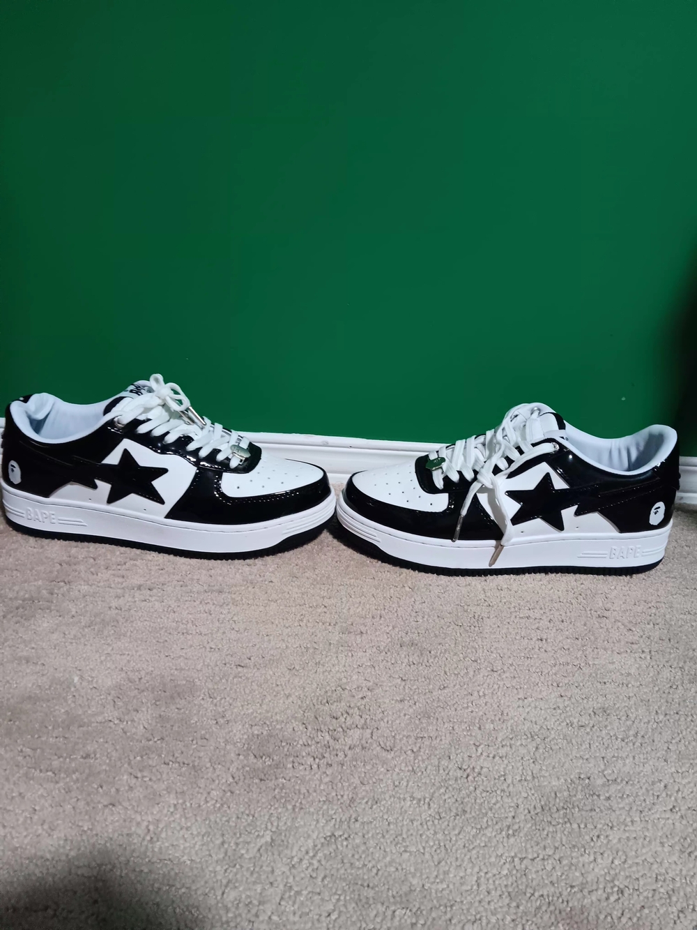 Bape White and Black Leather Low-Top Sneakers